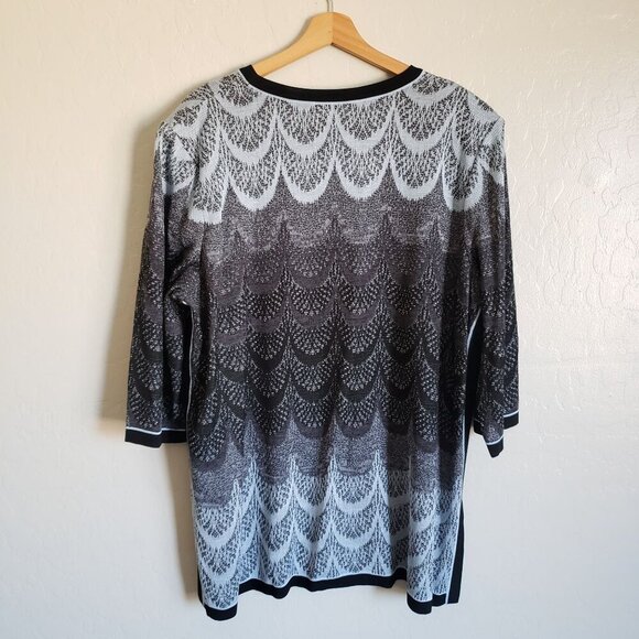 Ming Wang Knit 3/4 Sleeve Cardigan Blue/Grey/Black Size Women's 1X Clasp Artsy - Picture 8 of 12